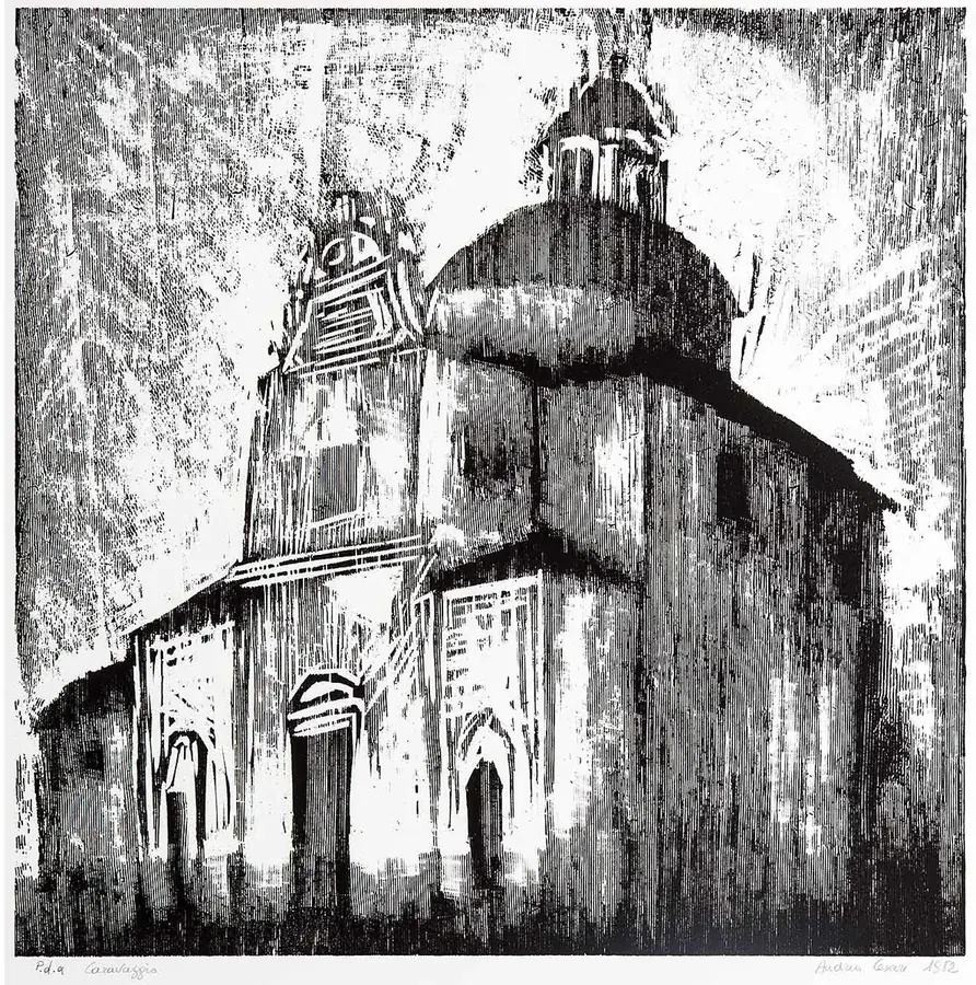 Untitled, Church facade, woodcut